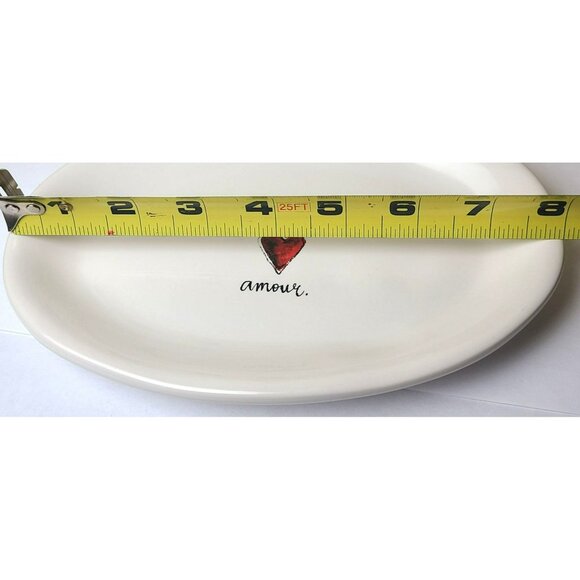 Rae Dunn AMOUR Script Heart Crown Oval Appetizer Snack Dessert Trinket Plate - Picture 6 of 8
